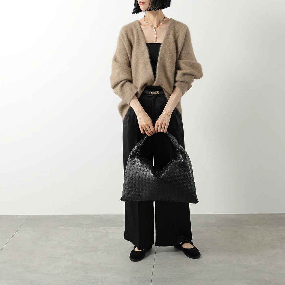 BOTTEGA VENETA HOP Handbag Intrecciato Leather Bag BLACK
